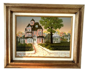 H. Hargrove Signed Serigraph Oil Painting Victorian House & Gazebo 23x18 Framed - Picture 1 of 9