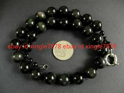 Genuine Natural Black Obsidian 6mm-20mm Round Gemstone Beads Necklace 18'' AAA++ - Image 1 of 4