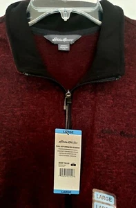 Suéter lana cremallera completa Eddie Bauer manga larga simulado cuello tortuga en vino o azul - Imagen 1 de 10