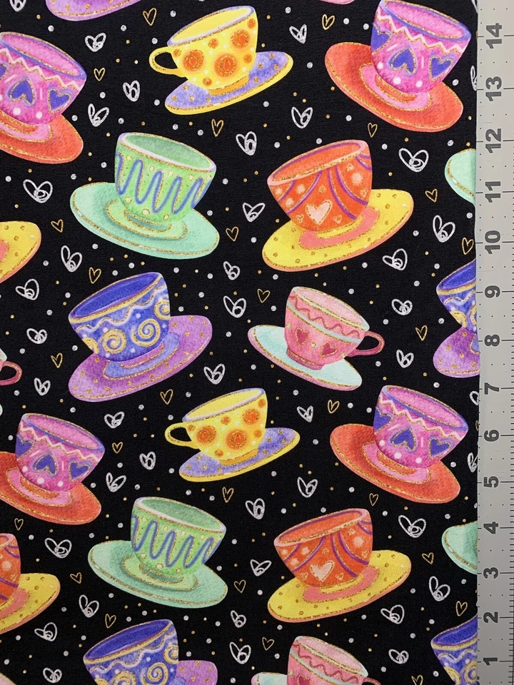 Alice in Wonderland Tea Cups Custom Fabric Fat Quarter 18”x28” Cotton Spandex - Image 1 of 1