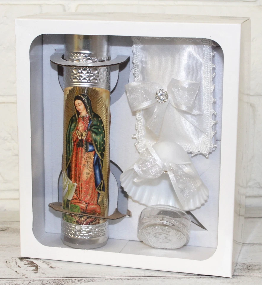 5pc Guadalupe Baptism Candle Favors Girl Boy Bautizo Espanol Nina Nino Comunion - Image 1 of 1