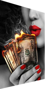 Leinwand Frau Geld rote Lippen Bilder Wandbilder - Hochwertiger Kunstdruck - Bild 1 von 10