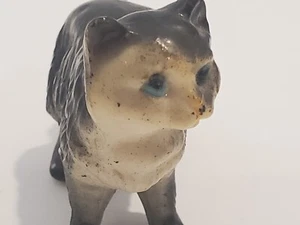 Vintage Black & White Porcelain Blue Eye Cat Miniature Figurine - Picture 1 of 8