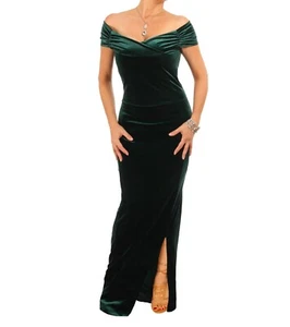 Neues grünes Samt Velours Bardot Maxikleid - Bild 1 von 3