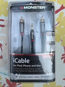 Monster iCable 1000 7FT Cable - Audio 3.5mm Mini to RCA for iPhone iPod iPad MAC - Photo 1/3