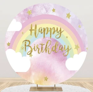 RAINBOW CLOUDS GLITTER STARS ABSTRACT ART PARTY ROUND BIRTHDAY PERSONALISED - Picture 1 of 2