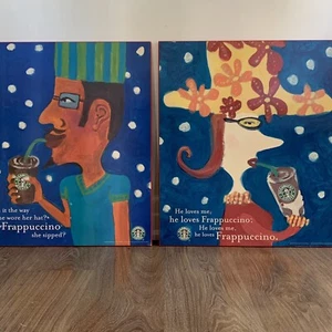 Vintage RARE 1990s STARBUCKS COFFEE Set Of 2 Art Posters Frappuccino 22”x 25.5” - Picture 1 of 7