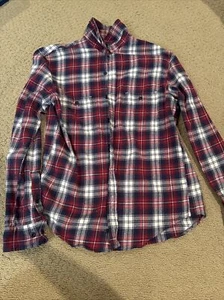 True Craft Flanell Karo Hemd mit Knopfleiste Herren Größe M Langarm Rot und Weiß - Bild 1 von 1