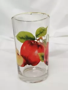 Apfelsaft Glas 7 Unzen Goldrand Siebdruck Apfel Dekoration 4 Zoll hoch - Bild 1 von 12