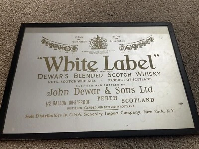 Dewars Scotch Whisky Mirror Sign Glass 14x10 White Label  - Image 1 of 3