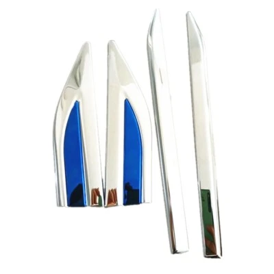 Chrome+Blue Car Front Side Door Fender Cover Trim Decoration Accessory 4Pcs/Set - Image 1 of 4