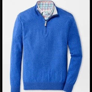 Suéter Peter Millar Corona Azul Suave Cuarto Cremallera Para Hombre Mediano Lana Merino Preppy - Imagen 1 de 7