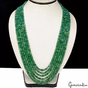 Top Quality Shining 620 Cts Natural Green Emerald Round Beads Necklace 22-25” - Picture 1 of 9