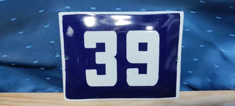 Vintage Enamel Sign Number 39 Blue House Door Street Plate Metal Porcelain Tin Cover