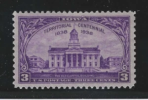 U.S. BRIEFMARKE #838 - 3c IOWA CENT'L - HERVORRAGEND - NEUWERTIG - BEWERTET 98 - Bild 1 von 2