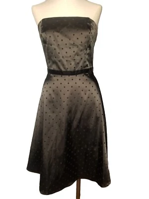 Ruby Rox black satin strapless Dress Crinoline Velvet Dots Trim Rockabilly Pinup - Image 1 of 4