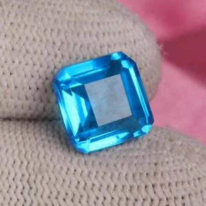 7 Carat Square Cut Swiss Blue Color Lab Created Topaz Gemstone For Pendant - Picture 1 of 7