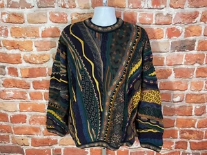 Tundra textured coogi style 3D knit sweater - sz L - vintage 90s cosby funky chu - Picture 1 of 8