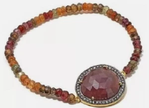Brazalete elástico Rarezas Carol Brodie oro 14K Vermeil zafiro rebanada piedras preciosas - Imagen 1 de 2