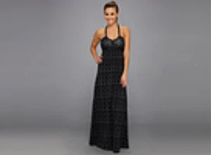 SOYBU Dhara Long Maxi Beach Dress Black Gray Stretchy Modal 58% Cotton Size L - Picture 1 of 7