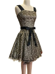 Vintage Jessica McClintock Dress Size 8 Lace Overlay Satin Bow Square Neckline B - Picture 1 of 7
