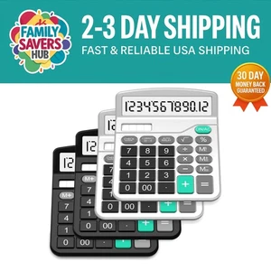 Eco-Friendly Solar and Dual Power Desktop Calculators - 4 Pack Black & Silver - Picture 1 of 9