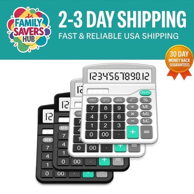 Eco-Friendly Solar and Dual Power Desktop Calculators - 4 Pack Black & Silver - Image 1 of 4