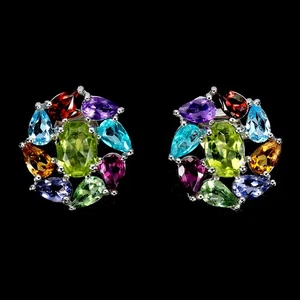 925 Sterling Silver Earrings Oval Peridot Citrine Iolite Topaz Gemstone Jewelry - Picture 1 of 13