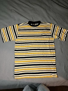 Size M - DrunknMunky Striped Black And Yellow T-shirt, Y2K Fashion, DrunknMunky - Picture 1 of 8