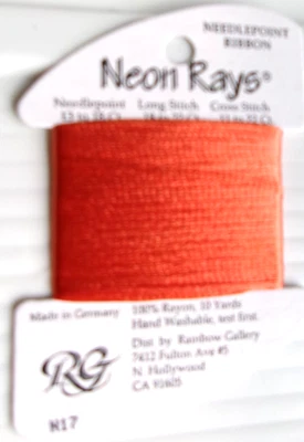 Rainbow Gallery ~ Neon Rays ~ Needlepoint 100% Rayon Ribbon N17 Peach - Image 1 of 2