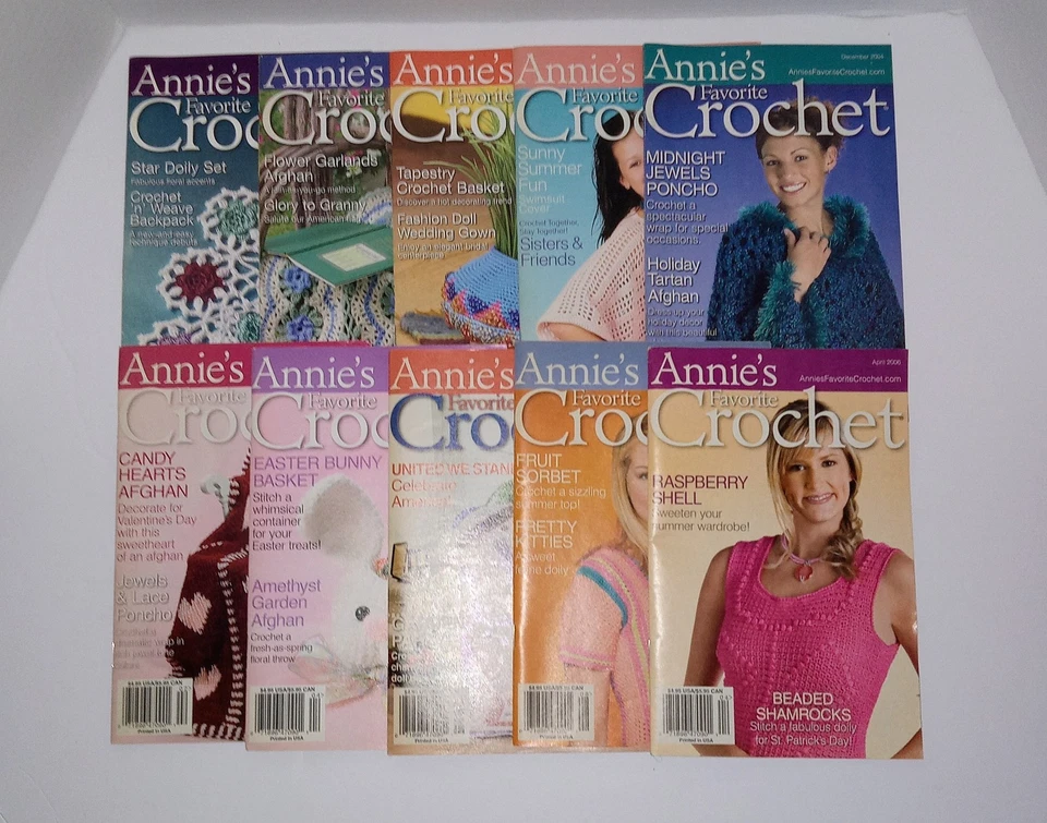 Juego de 10 revistas de ganchillo favoritas de Annie, varios números 2003 a 2006 Foto 1 de 3