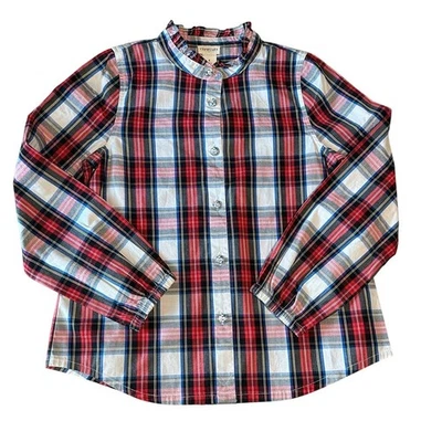 J. Crew Crewcuts Factory Girls' Plaid Top with jeweled buttons 8 - Image 1 of 4