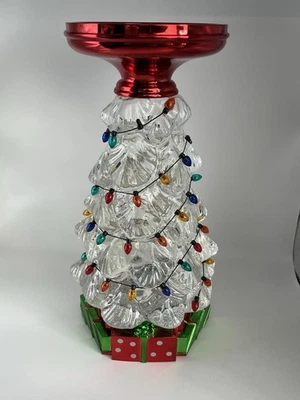 Bath & Body Works WATER GLOBE CHRISTMAS TREE 3 Wick PEDESTAL Candle Holder - Image 1 of 2