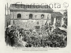 1875 Incisione FESTA CAPRESE MICHELANGELO MONUMENTO AREZZO - Imagen 1 de 1