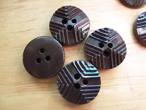 8 SHINY BROWN VINTAGE CASEIN PLASTIC RIDGED DECO Buttons NOS SEWING CRAFTS 14mm - Picture 1 of 2