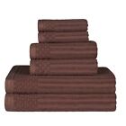 Superior Cotton 6-Piece Solid and Ribbed Towel Set, Face Towels 13” x 13”, Ha...