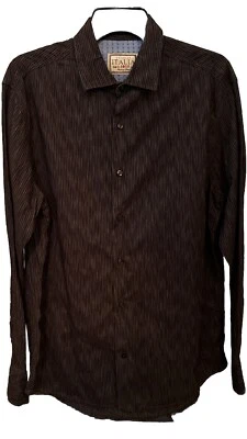 Camisa masculina marrom tamanho M botão frontal texturizado manga longa algodão vintage Itália - Imagem 1 de 4