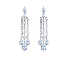 Clear Light Sea Blue Pear & Marquise Cut Aquamarine & White CZ Tassel Earrings