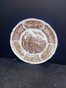 ❤️ Fair Winds Brown by Alfred Meakin 7" Bread & Butter Plate Ship Scene Vintage - Picture 1 of 5