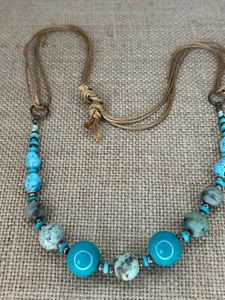 Stunning Turquoise bohemian glass & ceramic bead necklace festival hippie style - Picture 1 of 5