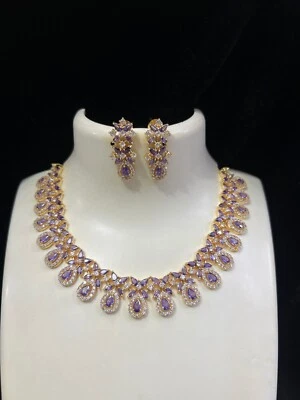 Gargantilla Kundan india Bollywood chapada en oro collar nupcial pendientes conjunto de joyería Foto 1 de 4