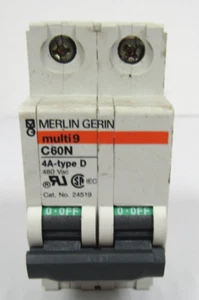 MERLIN GERIN MULTI 9 C60N 4A-TYPE D 2 POLE BREAKER - Picture 1 of 3