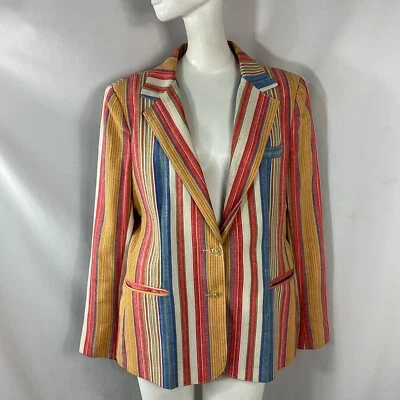 Retro 1990s Abvien Blazer Women 16 Multicolor Striped 3-Pockets Lined Business - Image 1 of 3