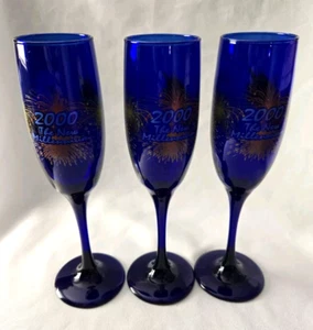 3 DE COLECCIÓN LIBBEY PREMIERE COPA AZUL COBALTO 2000 LAS NUEVAS FLAUTAS CHAMPÁN MILLENIUM - Imagen 1 de 3