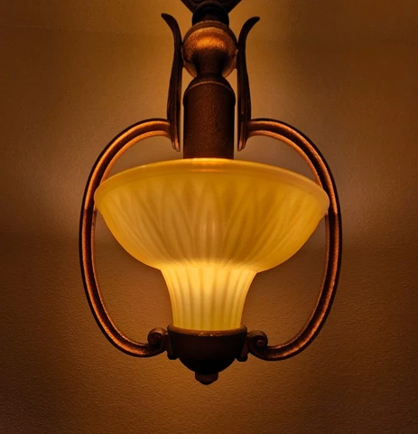Antique 1930's Lightolier After Sunset Savoy Pendant Light Custard Slip Shade Cover