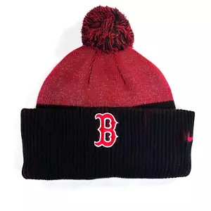 Nike Boston Red Sox Beanie Black Red Cuffed Knit Hat Pom Beanie Baseball Adult - Picture 1 of 7
