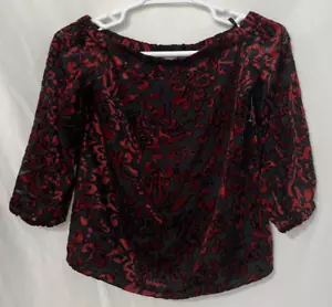 Chicos XS Off Shoulder Blouse Woven Velvet Pattern Renaissance Red Mesh Underlay - Picture 1 of 12
