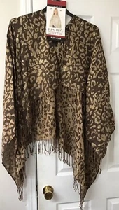 Poncho chal estrella azul talla única se adapta a la mayoría de los hilos de leopardo marrón/dorado flecos-NUEVO - Imagen 1 de 3