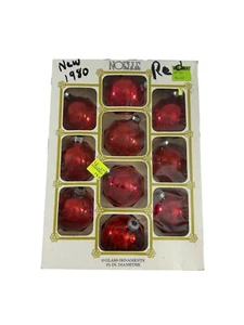 Vintage Noelle 10 Red Glass Ball Christmas Ornaments USA Holiday W Box READ - Picture 1 of 10
