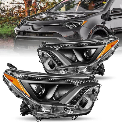 For 2016 2017 2018 Toyota Rav4 Halogen Black Headlights Headlamps Left+Right Set - Image 1 of 4